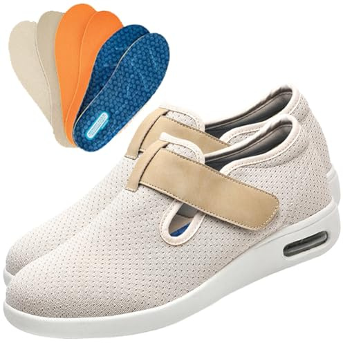 JTNZDAW Zapatillas Fascitis Plantar Hombre Zapatos para Pies Hinchados Especiales Juanetes Mujer DiabéTicos Deportivas Ancho Especial pies Extra(Beige,43 EU)