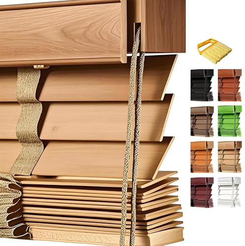 50mm Slats Wooden Venetian Blinds For Indoor Windows With Cleaner 40 60 80 100 120 140 160 180 200 215cm Cordless Blackout Shades Bamboo Blinds(Oak)