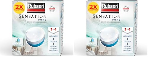 Rubson | Recharges Universelles Absorbeur d'Humidité Sensation Pure Parfum Neutre (2 x 300 g) – Recharges 3 en 1 anti-humidité, anti-odeur et sensation de fraîcheur (Lot de 2)