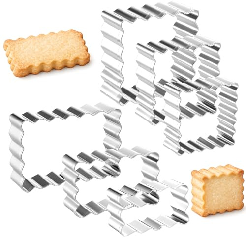 Qianyu Lot de 6 emporte-pièces festonnés en acier inoxydable avec bord cannelé dentelé, tailles assorties avec cadre géométrique pour fondant, gâteau, fruits, légumes