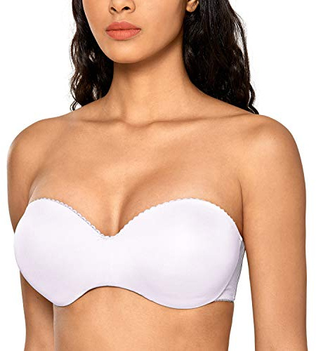 DOBREVA Dam axelbandslös push-up bh – bygel, kupor, bandeau-bh, Vit, 75C