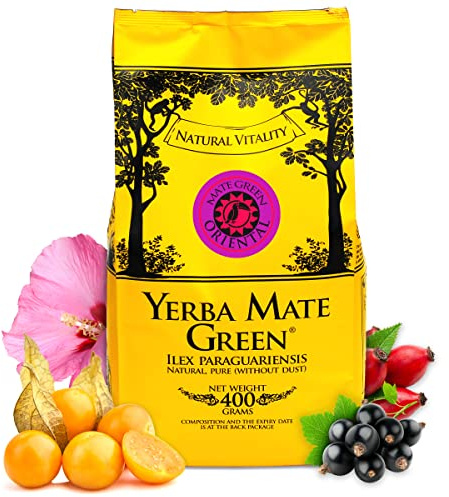 Yerba Mate Green 'Oriental' - Té mate brasileño (400 g), color rosa mosqueta, hibisco, grosella negra, cabo peruano, cáscara de naranja, aroma natural