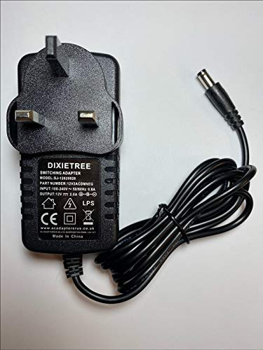 DIXIETREE 12V 2.0A AC-DC Switching Adaptor Power Supply, Negative Centre Polarity, UK Plug, DC Barrel, Compatible with Laptops, Smartphones, Tablets, Other Rechargeable Gadgets