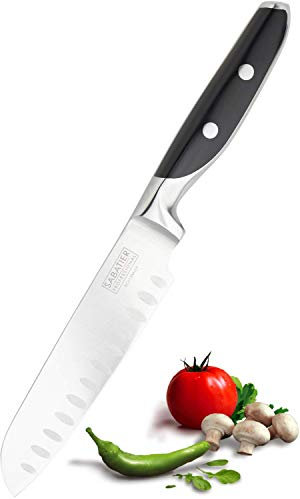 Sabatier Professional Oriental Santoku Knife – 5 inch/12 cm Full Tang Blade, Forged Top Grade Stainless Steel, Twin Rivet Comfort Handle