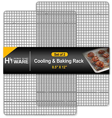 Hiware 2-Pack Cooling Racks for Baking - 8.5 x 12 - Quarter Size - Stainless Steel Wire Cookie Rack Fits Quarter Sheet Pan, Oven Safe for Cooking, Roasting, Grilling