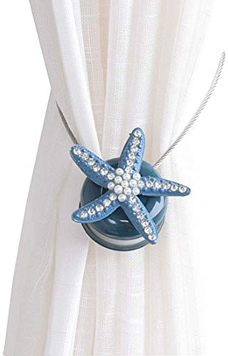 Molinter Fermatenda magnetica per tenda con clip per tenda a forma di stella marina, clip per tende con forte magnete per tessuti per la casa, 2 pezzi (blu)