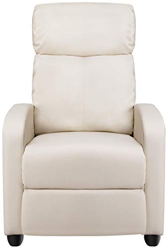 Yaheetech Adjustable Recliner Reclining Chair Upholstered Sofa PU Leather Chair with Soft Padded Seat for Home and Theater Beige