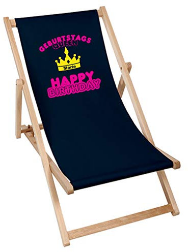 SHIRT-TO-GO Bedruckte Sonnenliege Liegestuhl Stuhl Geburtstagskind - Aufdruck Geburtstagsqueen Krone mit individuellem Namen