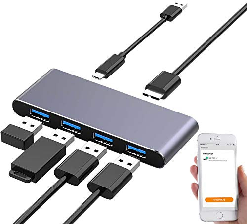 Xystec Funk USB Hub: WLAN-USB-3.0-Hub mit 4 einzeln schaltbaren Ports, App, Sprachsteuerung (WiFi, Wireless, Wusb)
