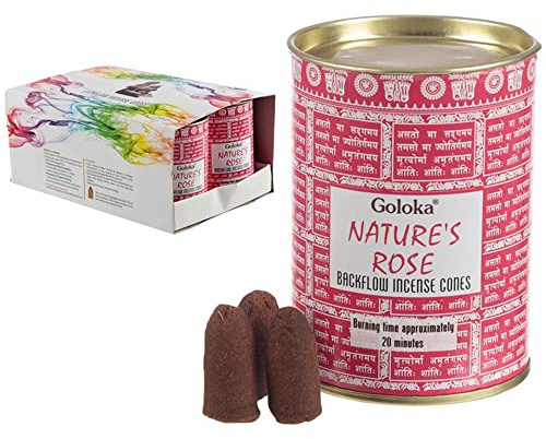 Pack 2 Cajas Incienso Conos de reflujo Goloka - 18 u por Caja (36u) - Bolsa de 10 Gramos de Incienso Especial DoraZen con Pastilla de carbón (Nature´s Rose)