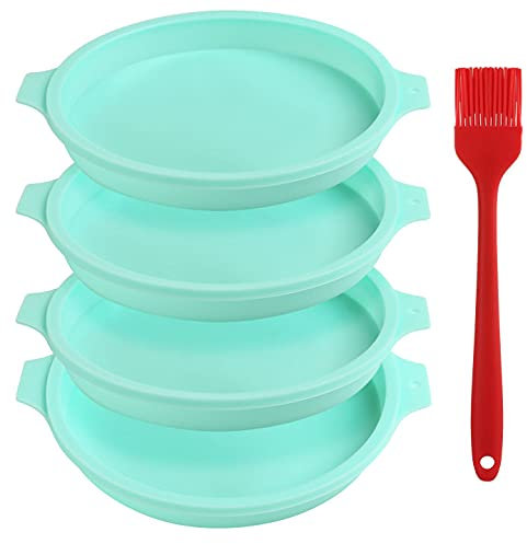 Bäcker & Lecker 4 Stück Silikon Schichtkuchen Backform Kuchenform Brotbackform Obstbodenform Backblech 20 cm Rund mit Backpinsel für Geburtstag Party