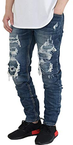 AIRNINE Men's Moto Biker Stretch Skinny Jeans (Indigo_1119, 34)