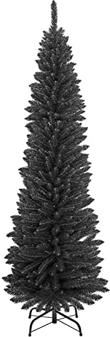 TrendMakers Artificial Christmas Tree Xmas Pine Tree Solid Metal Legs Stand Perfect for Indoor/Outdoor Holiday Decoration | 6FT Slim Pencil | Black - 650 Branch Tips