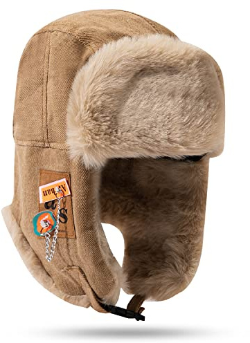 CLAPE Wintermütze mit Ohrenklappen Warme Schneedichte Fliegermütze Kunstfellmütze für Skifahren, Schlittschuhlaufen und andere Outdoor-Aktivitäten Verstellbarer Bomber Hut Trappermütze