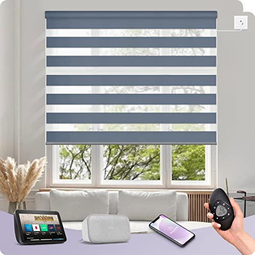 Graywind Motorisierte Doppelrollo mit Strukturierter Webart, Verdunkelung & Lichtdurchlässig, nach Maß Elektrische Duo Rollo für Fenster, Festverdrahtet, Alexa Google Kompatibel, Luxury Blue Grey