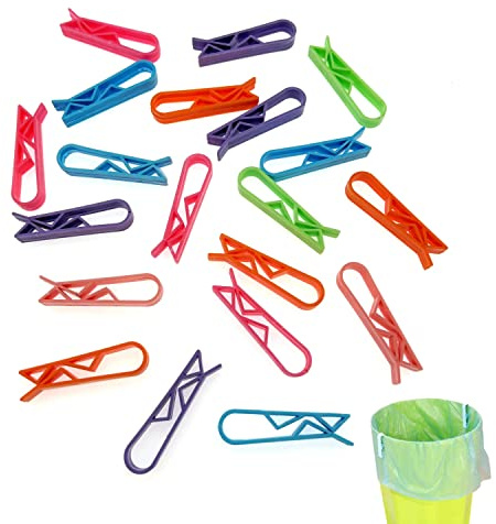 JZK Lot de 20 pinces colorées en plastique pour sac poubelle à déchets pour la maison, le bureau, la chambre à coucher et la cuisine