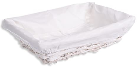 HERSIG - Cesta de Mimbre | Cesta Decorativa Rectangular con Forro - Color Blanco - 26x20x8cm