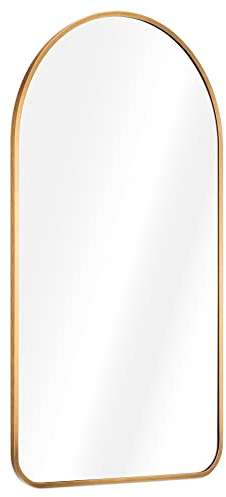 Navaris Miroir Plein Pied - Miroir arqué 110 x 50 cm avec Cadre dorée Bronze kit de Montage vis niveleur - Miroir Mural entrée Chambre Salon