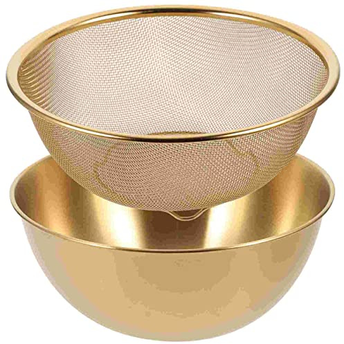 Multi-functional Stainless Steel Rice Washing Bowl - Gold Kitchen Strainer for Rice, Vegetables & Fruit - Durable and Elegant Design
