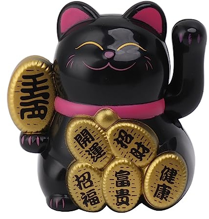 Mumusuki Winkekatze, Solarbetriebene Niedliche Glückskatze Maneki Neko Winkearm für Glück und Reichtum, Neko Winke Katze Chinesische für die Dekoration, Glücksbringer, Geschenke (Schwarz)