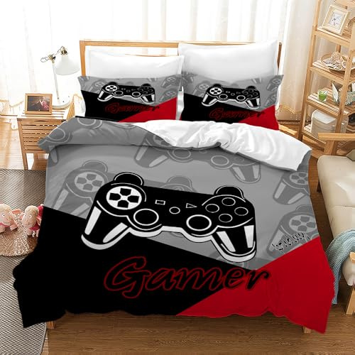 Gegeryozer Set di Biancheria da Letto Gamer 135x200 cm,Set di Copripiumini da Gamepad Stampati in 3D,Copripiumino Gamer in Microfibra con 2 Federe 50 x 75 cm(G2)