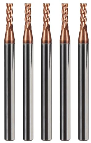 AYCHOLIZ 5PCS Micrograin Carbide Square End Mill Set with TISIN Coated - 1/16 4 Flute CNC Milling Bits for Hardened Steel/Cast Iron/Alloy Steel - HRC55