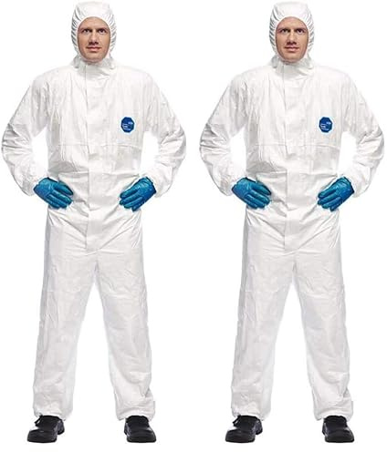 DuPont Tyvek 500 Xpert Chemikalienschutzkleidung mit Kapuze, KategorieII, Typ 5-B und 6-B Robust und Leicht Weiß Größe XL (Packung mit 2)
