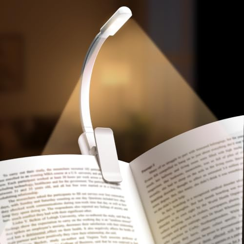 Lucarni Book Light,Rechargeable Reading Lights for Books in Bed,AAA Battery Clip-On Led Reading Light with 3 Colors & Stepless Dimming,Portable and Ultra-Lightweight with Long Runtime(White)