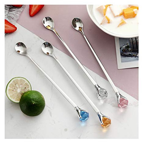GLigeT Cuillère Cuillère créative avec Diamants, cuillères à Latte à Long Manche en Acier Inoxydable, idéales for Le café, Le Dessert, Les cuillères à café et la crème glacée Spoon Accessoires