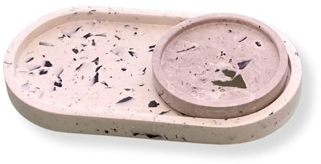 Coffret Vide poches et coupelle ronde, terrazzo gris vert - Plateau de rangement pour bijoux, montres, clés, bougies - Décoration de maison Unique en éco-résine - Fait main en France