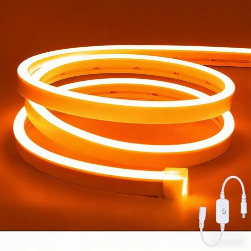 ShineBurky 5M Neon LED Strip Orange, 12V Neon LED Streifen Dimmbar Flexibel Wasserdicht IP65 Lichtleiste Silikon NeonLichtband für Wohnzimmer Bar Schlafzimmer Wand Deko DIY (Ohne Netzteil)