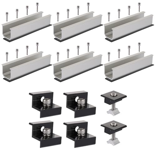 ZOFUN 6 Solarmodul Halterung Kit 12cm Aluprofil Schienen und Zubehör Schwarz Eloxiert 30-35mm, Adjustable Bracket, Halterung für Solarmodule Solar Panel Bracket,Trapezdach Blechdach