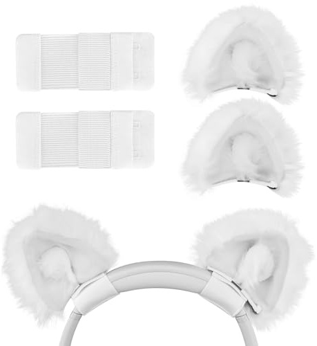 GEEKRIA NOVA Headphones Cat Ear Attachment Compatible with Most Gaming, Over-Ear and On-Ear Headsets, Universal Fit with Adjustable Straps (White)