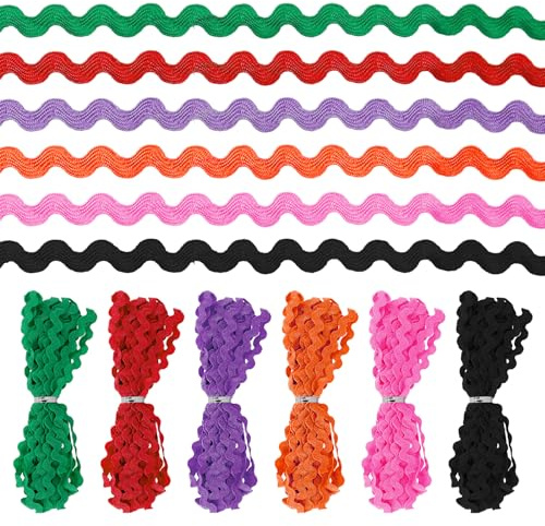Swpeet 6Pcs 5m/0.3 Zoll bunte Rick Rack Trim Band Kit, Welle Nähen Biegen Fringe Trim, Wickeln Stoff Band Trim Spitze Band zum Nähen Kleidung Geschenk Verpackung Dekoration