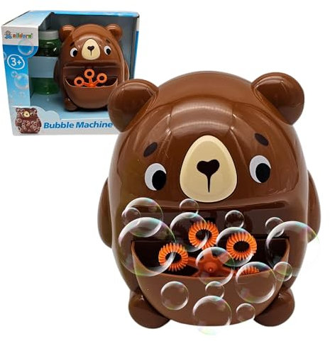 alldoro 60616 Seifenblasenmaschine Bär - batteriebetrieben, braun - 13 x 11,5 x 10,6 cm - inkl. 118 ml Seifenlauge - tragbar