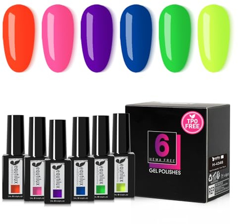 Beautilux UV Nagellack Neon TPO-Frei, 6 Farben 7ml HEMA-FREE Gel Nagellack Set für Home-Maniküre Nail Art Maniküre (Neon Serie)