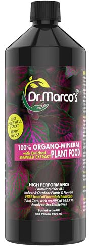 Dr. Marco’s™ Plant Care 100% Organo-Mineral Indoor & Outdoor Seaweed Enriched Plant Spray. Premium Sustainable Natural Plant Food & Fertiliser for Healthy Long-Lasting Growth, 1 Litre Refill Bottle