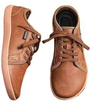 Treer Wide Barefoot Shoes for Men Women, Wide Toe Box Walking Trainers for Outdoor Trail Running Gym Minimalist Casual Zero Drop Shoes, Artificial PU Brown