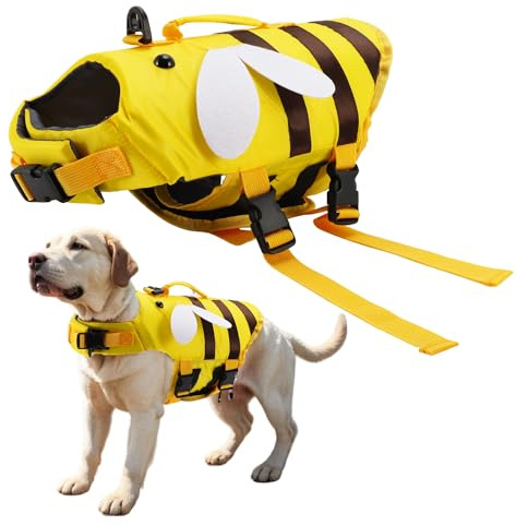 CAPASTEC Chaleco salvavidas ajustable para perros en forma de abeja para nadar y pasear en bote M amarillo