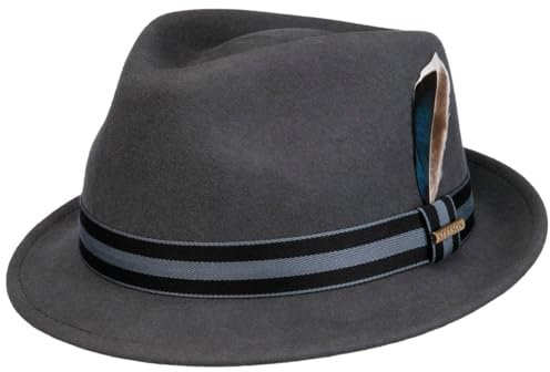 Stetson Chapeau en Laine Galento Trilby Homme - Feutre de Automne-Hiver Hiver - XL (60-61 cm) Gris