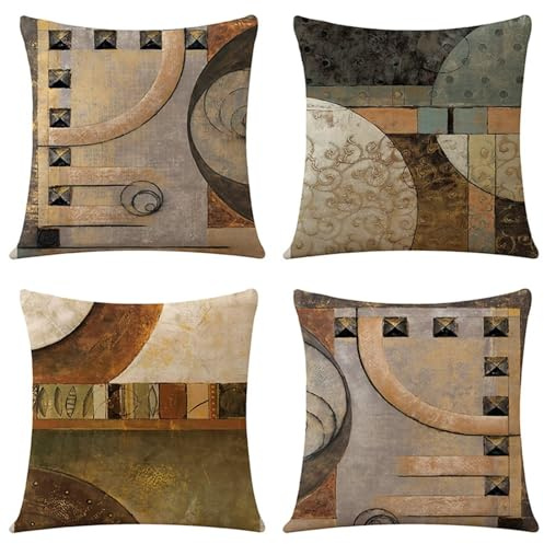 Afrikanische Kissenbezüge 4er Set 35x35cm Gartenkissen Weich Kurz Plüsch Sofabezüge Doppelseitige Kissenhülle Quadratische Dekokissen für Wohnzimmer Wohnkultur Braun