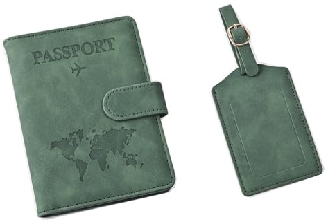 Reisepasshülle und Kofferanhänger Set, Kunstleder Passport Cover mit Koffer Anhänger, Hülle Reisepass mit RFID-Blocker für Reisepass Kreditkarten Personalausweise Reisedokumente, Urlaub Gadget