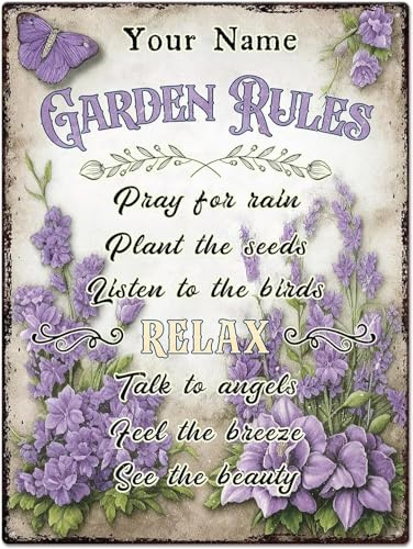 Garden Rules Pray For Rain Plant The Seeds Lavender Vintage Aluminium Metal Sign, Lavender Purple Home Garden Kitchen Decor 12x16 Inch