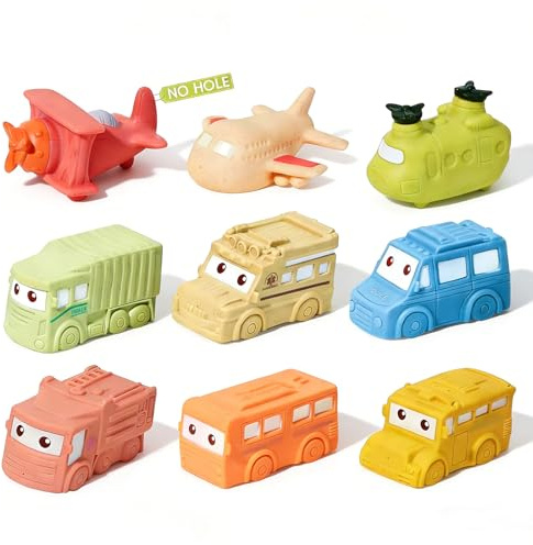 Baby Bath Toys 9 Pack Cars Floating Bath Toys Mold Free, for Infants 6-12 & Kids Ages 1-3, No Hole Bathtub Toys for Toddlers 1-3 Water Pool Toy for Baby Toddler