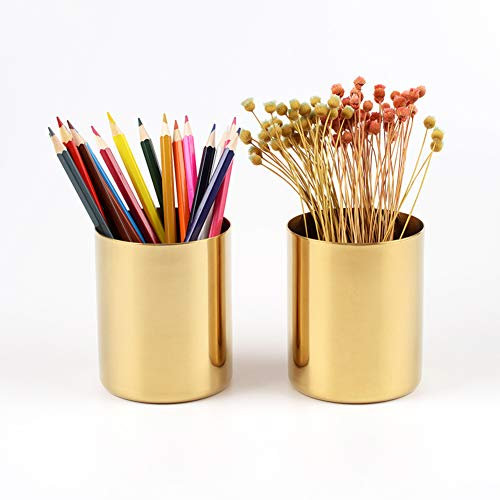 EAZHOP Gold Stift Stift Stift Halter 2 Stück, 304 Edelstahl Stiftehalter, Vasen, Blumentopf, Make-up Pinselhalter, Schreibtisch-Zubehör, Schreibwaren-Organizer