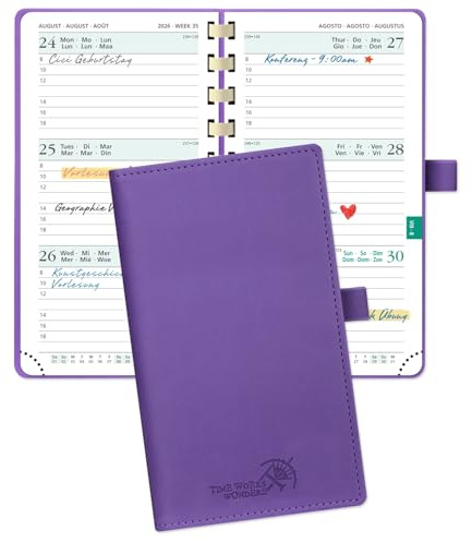 POPRUN Agenda de Poche 2026 Semainier 16,5 x 9 cm - Couverture Souple en PU Cuir Spirale, Petit Planner D'Jan 2026 à Déc 2026-12 Mois, Fente Pour Carte, Papier 100 g/m², Pourpre