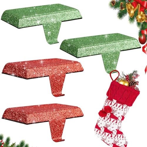 Yallmie 4 StüCk Weihnachtsstrumpf Halterung, Weihnachtsstrumpf Halter Kamin Sockenhalter Rutschfestem Weihnachtsstrumpfhalter Kaminhaken für Weihnachtsstrümpfe Nikolausstiefel und Girlanden