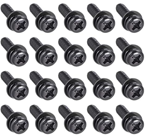 TA-VIGOR M5 Phillips Pan Head Bolt with Spring & Plain Washer 16mm 20pc | Carbon Steel Cross Round Head Machine Screws for Heavy-duty Fastening for Wood, Metal, Plastic