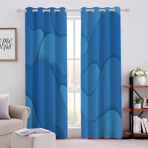 Dunkelblaue Verlaufstextur Verdunklungsvorhänge H138 X B117cm Dreidimensionaler Druck Thermovorhang Hitzeschutz Vorhang Blickdicht mit Ösen Gardinenschals mit Schlaufen 2er Pack