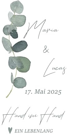Kerzenfolie Hochzeit Personalisiert - Kerzensticker, Kerzentattoo mit Eukalyptus Zweig auf Transferfolie, Wasserschiebefolie zur Selbstgestaltung der Hochzeitskerze, Traukerze